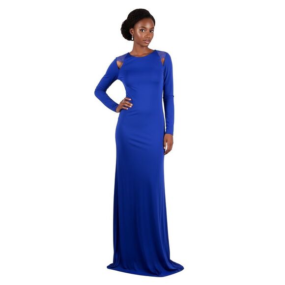 fitted lace wedding dress Blue Fitted Maxi Long Floral Lace Formal Prom Evening Dress EN5606 Size 22w / Blue main image 0